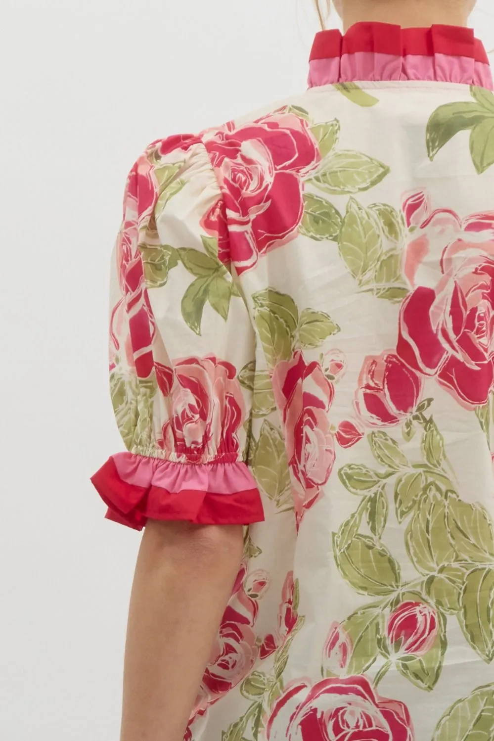 Floral Print Elasticated Short Puff Sleeve Pullover Top
