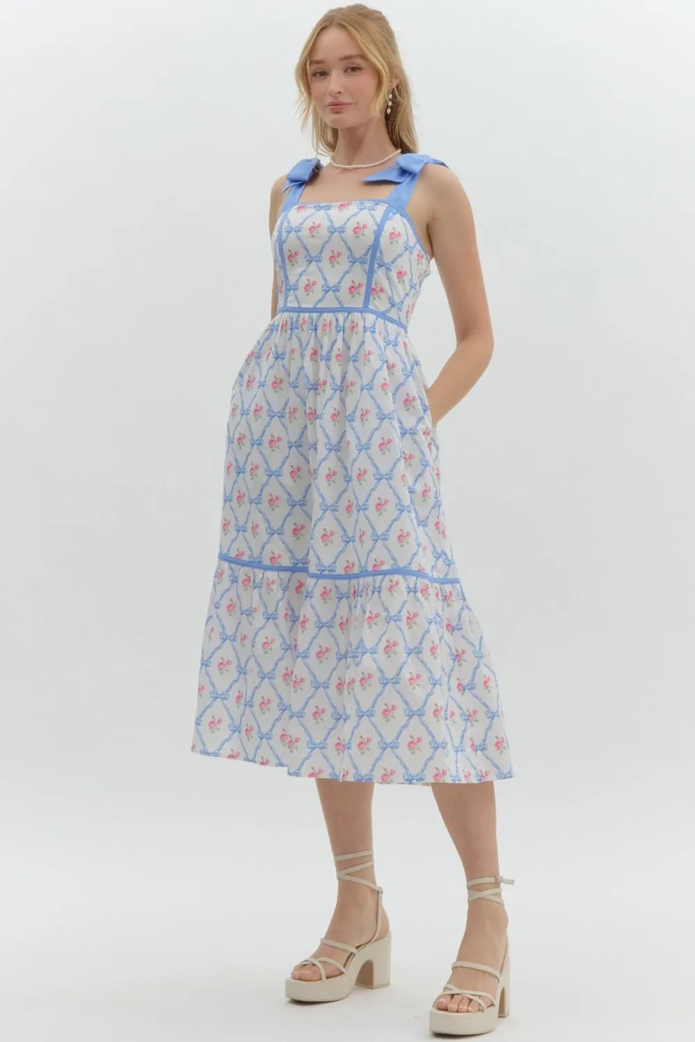 Floral Print Sleeveless Pullover Midi Dress