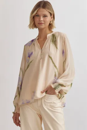 Floral Print V-Neck Long Sleeve Top