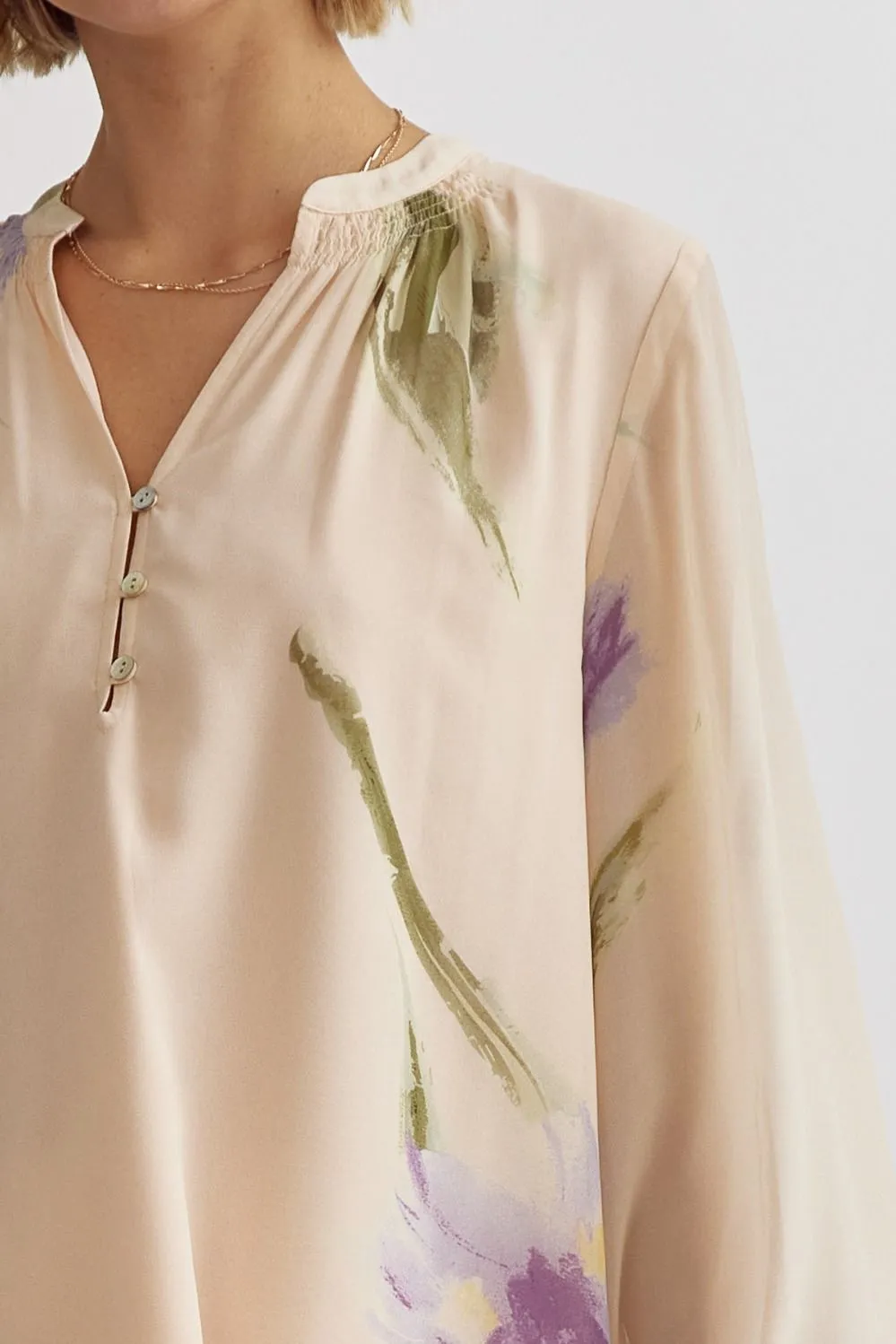 Floral Print V-Neck Long Sleeve Top