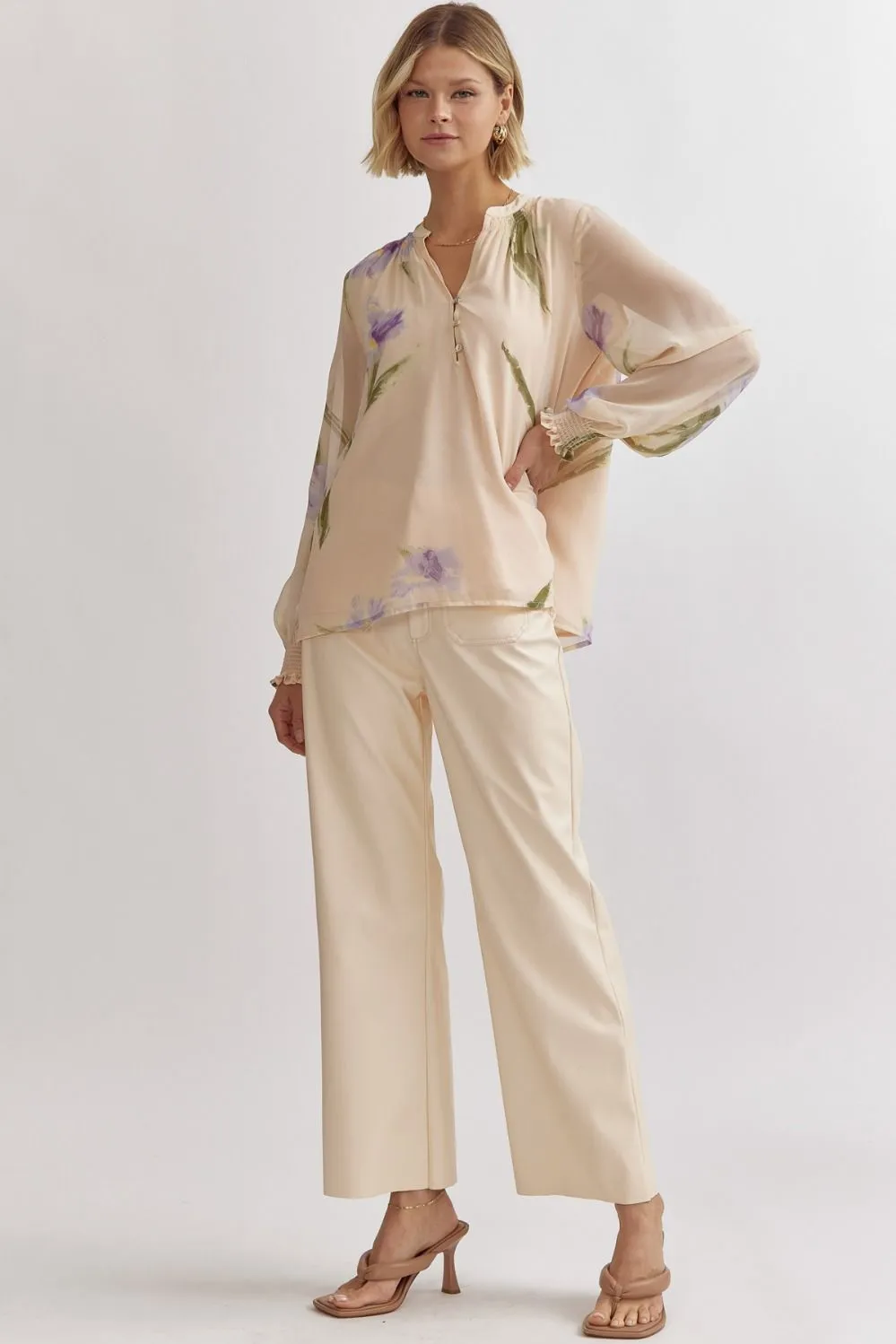 Floral Print V-Neck Long Sleeve Top