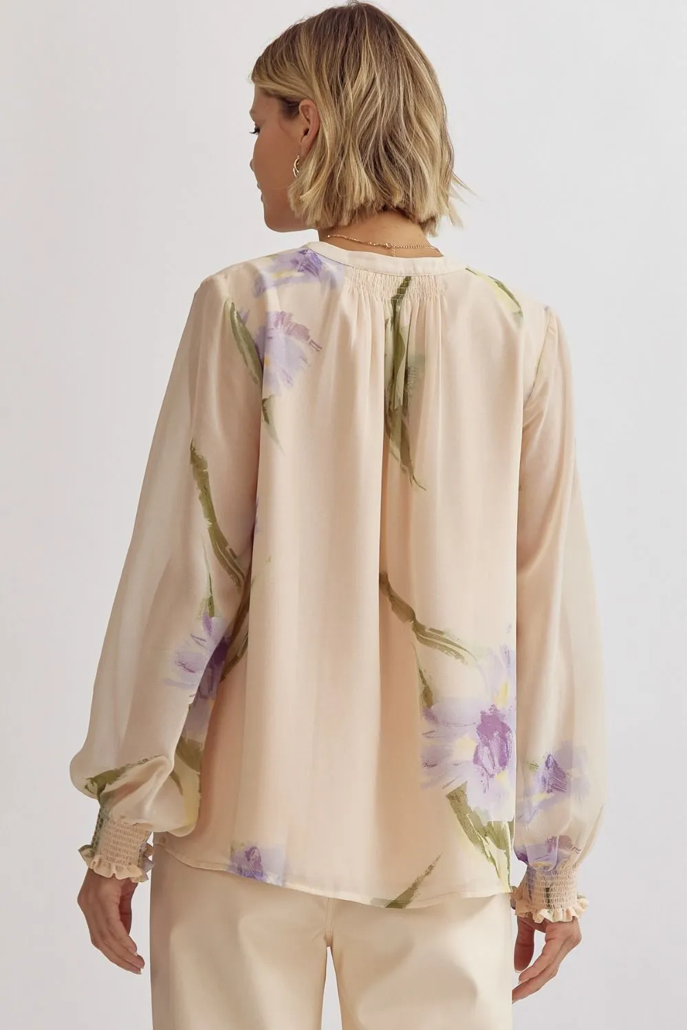 Floral Print V-Neck Long Sleeve Top