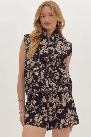 Floral Quilted Vest {Black}
