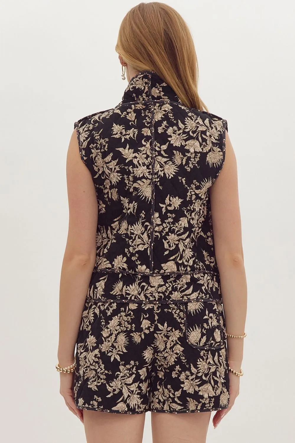 Floral Quilted Vest {Black}