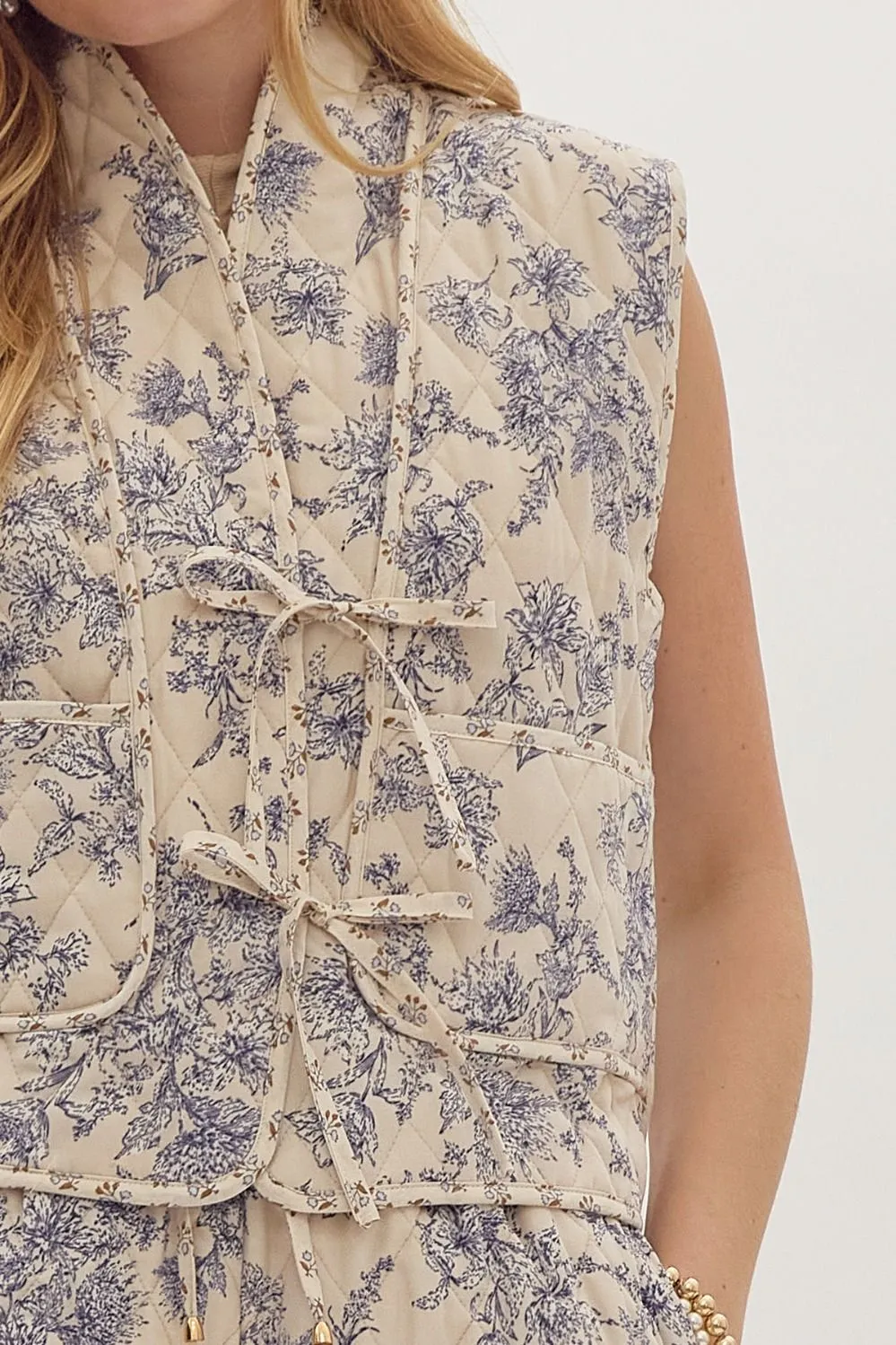 Floral Quilted Vest {Ecru}