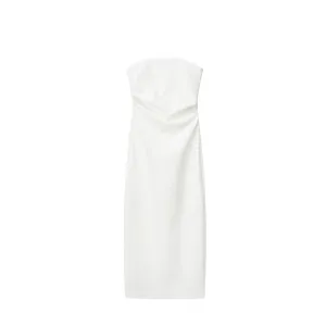 Foreign Trade 2023 European American Summer New Fashion Tube Top Collar Slim Pleated Back Slit Dress for Women 2698707