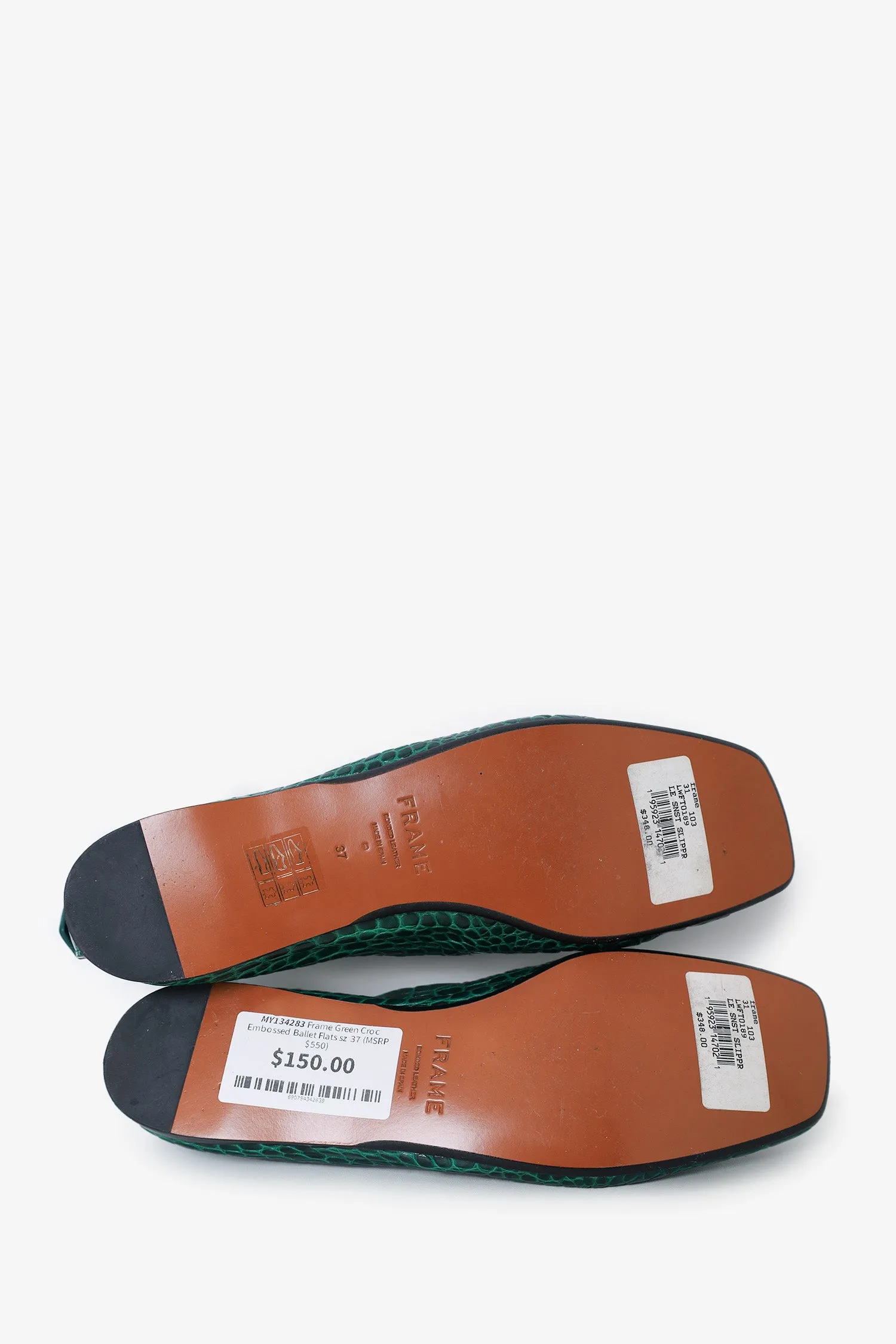Frame Green Croc Embossed Ballet Flats Size 37