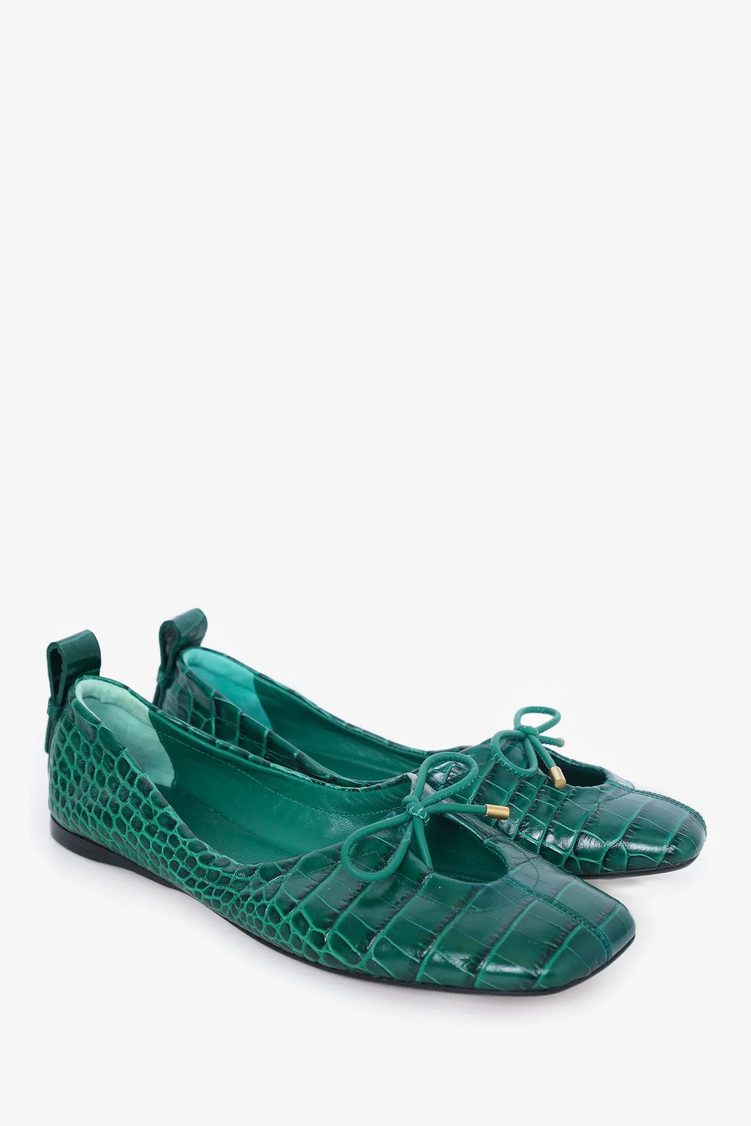 Frame Green Croc Embossed Ballet Flats Size 37