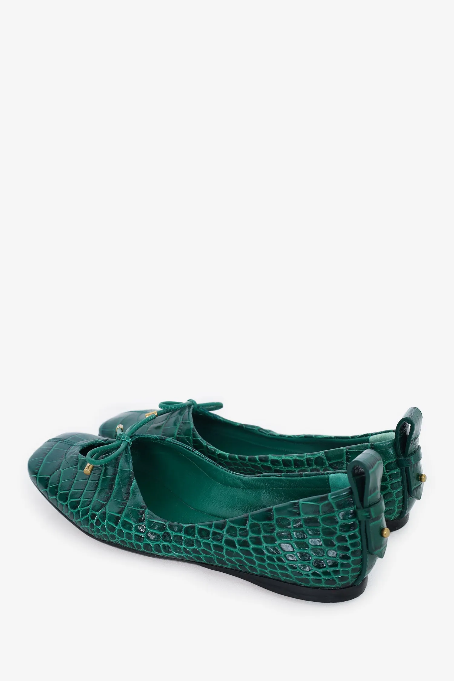 Frame Green Croc Embossed Ballet Flats Size 37