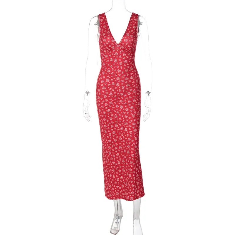 French Fashion Hot-Selling New Arrival Sexy DeepVAll-Matching Slim Fit Sweet Style Women's Floral Dress One Piece Dropshipping