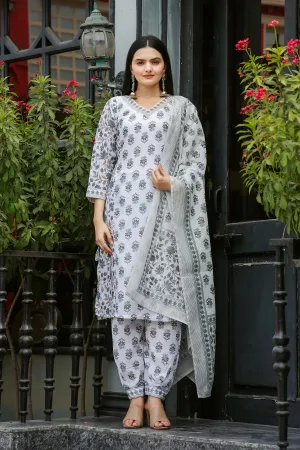 FRIFILL Elegant Printed Cotton Kurta Set for Women