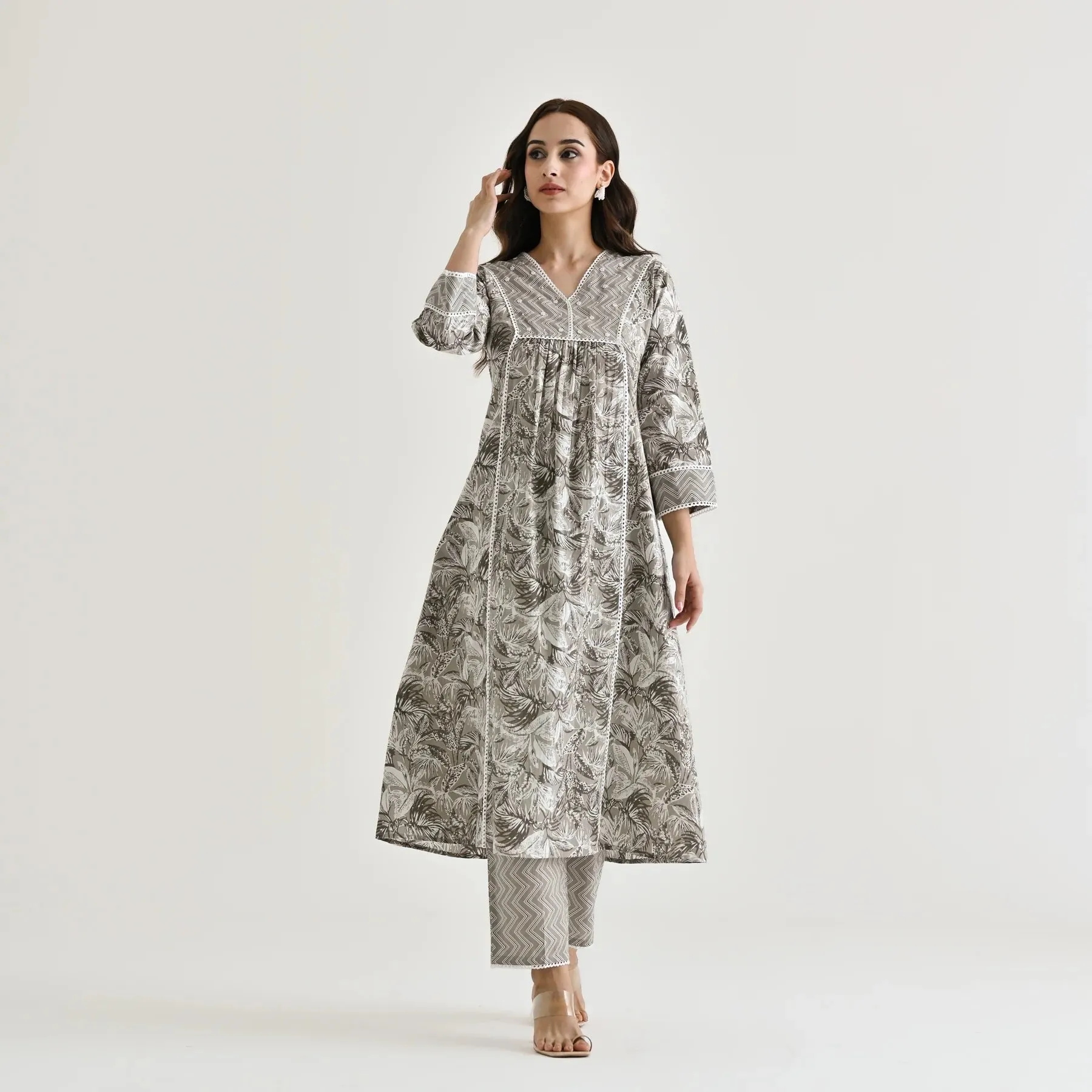 FRIFILL Elegant Printed Cotton Kurta Set for Women