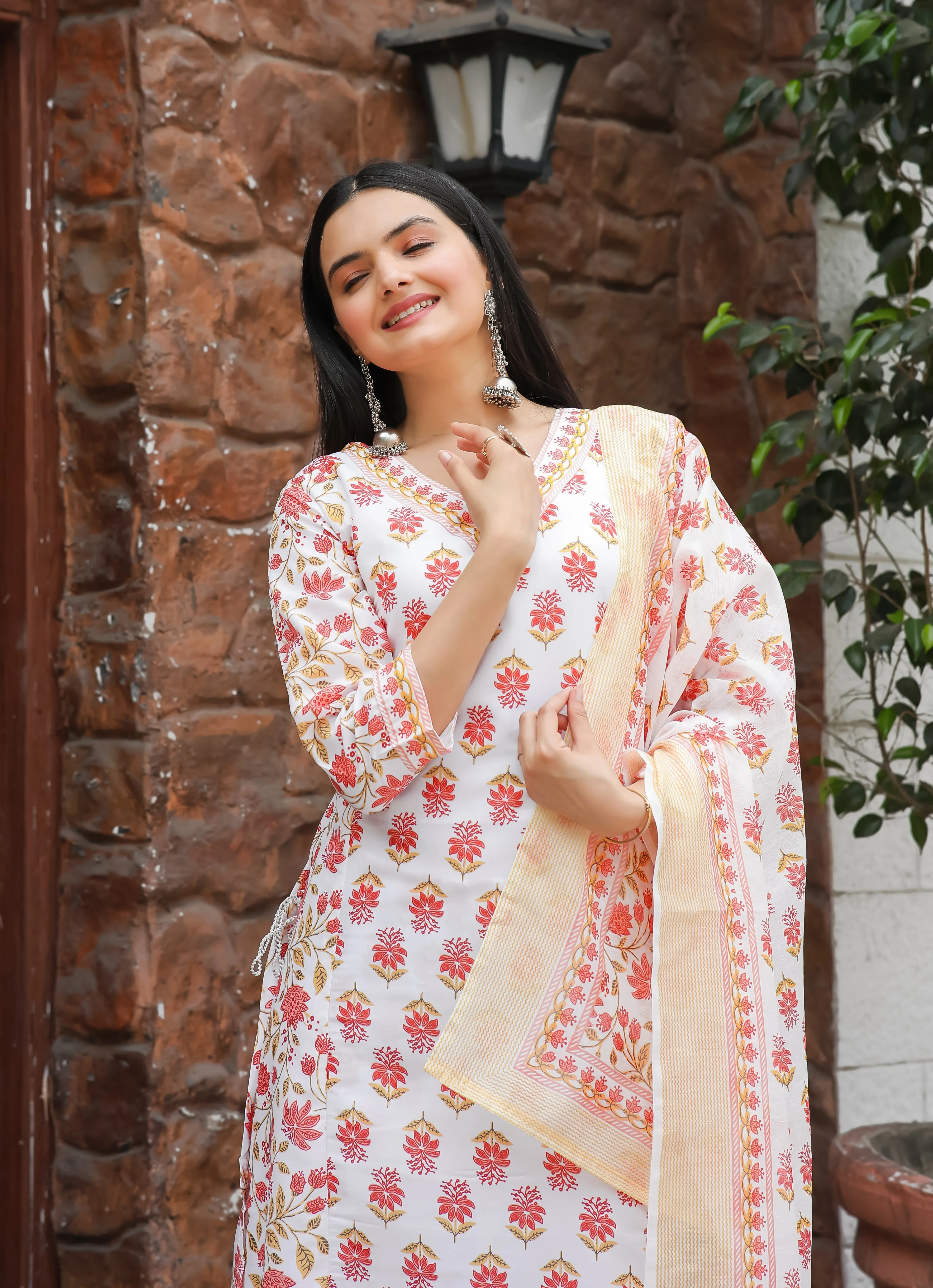 FRIFILL Elegant Printed Cotton Kurta Set for Women