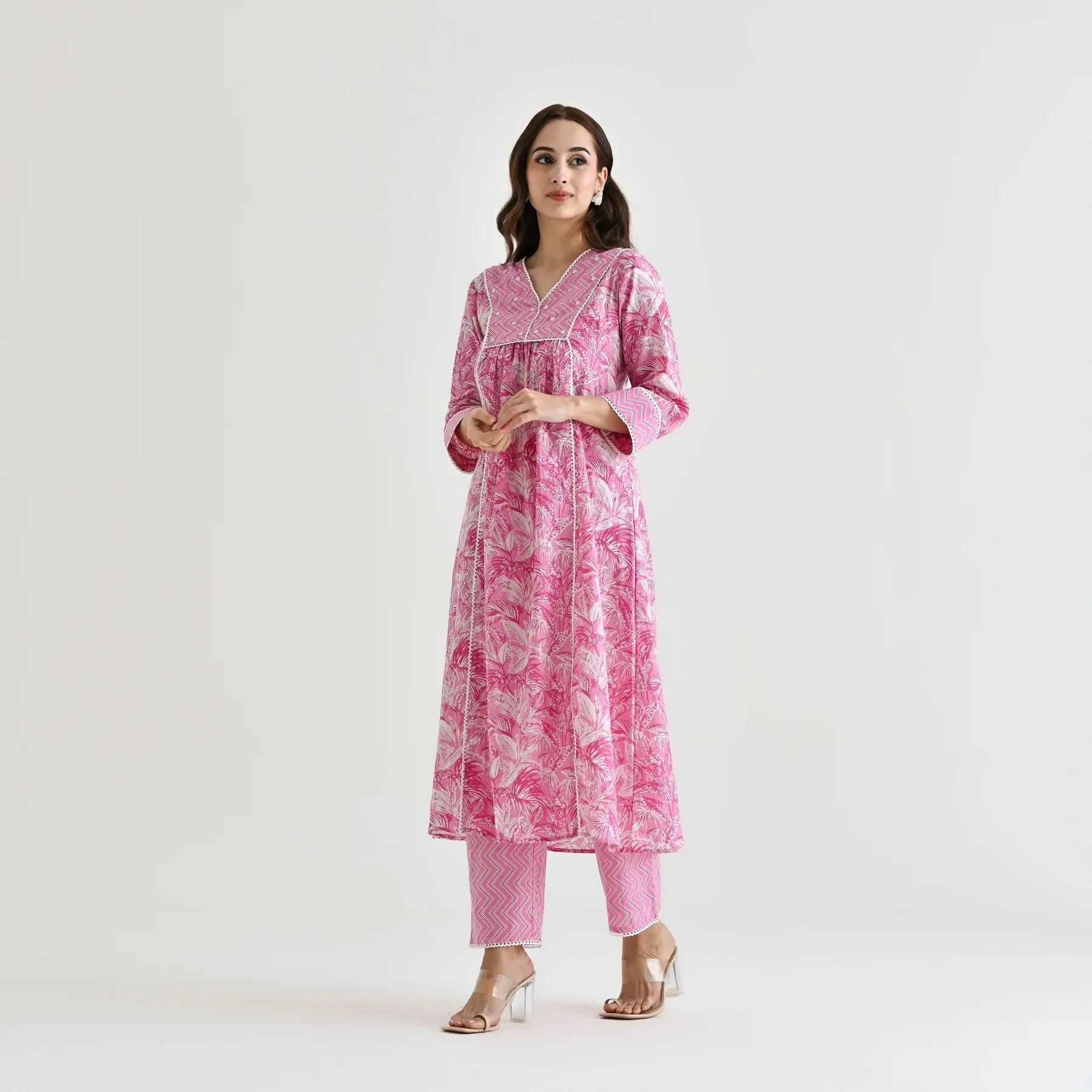 FRIFILL Elegant Printed Cotton Kurta Set for Women