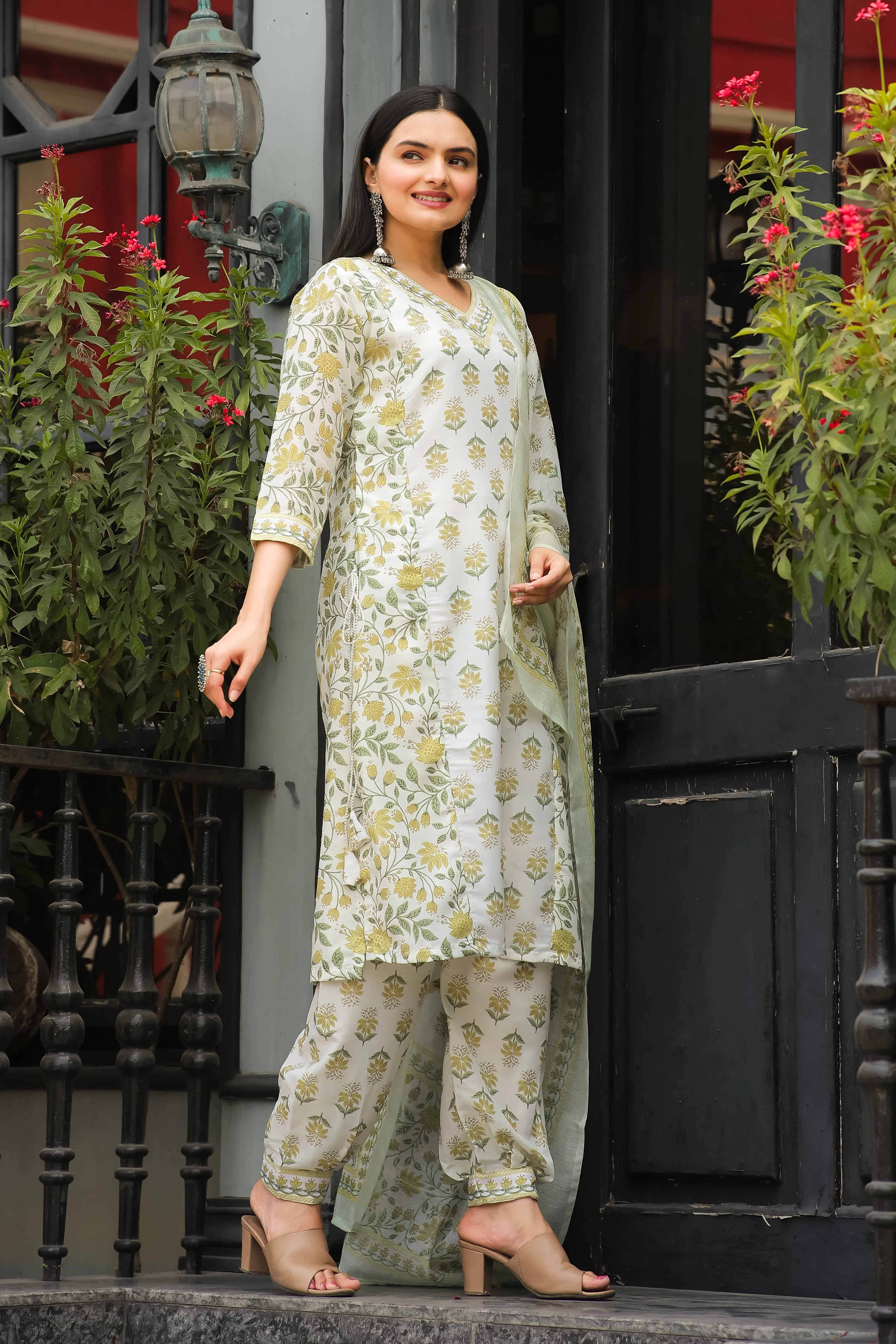FRIFILL Elegant Printed Cotton Kurta Set for Women
