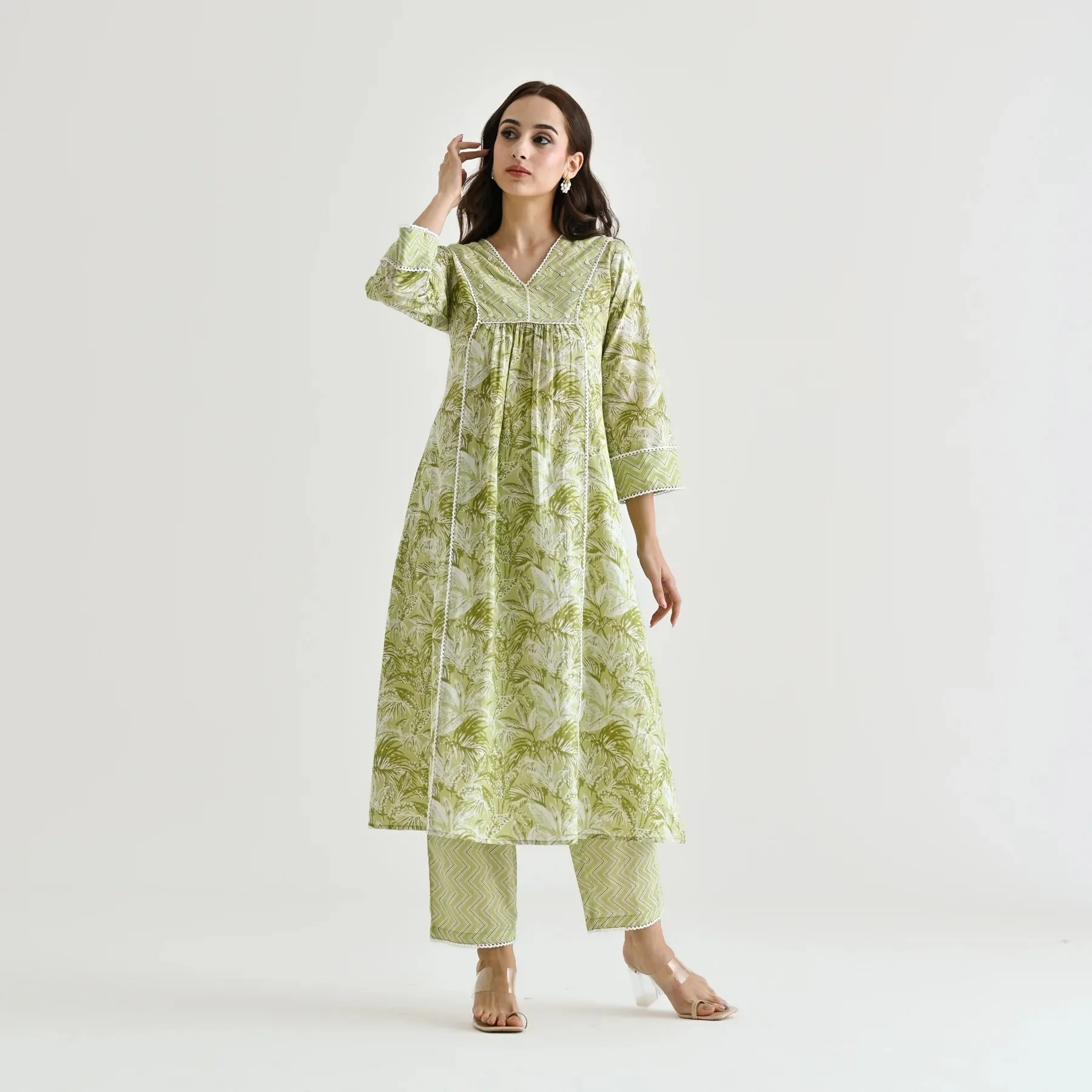 FRIFILL Elegant Printed Cotton Kurta Set for Women