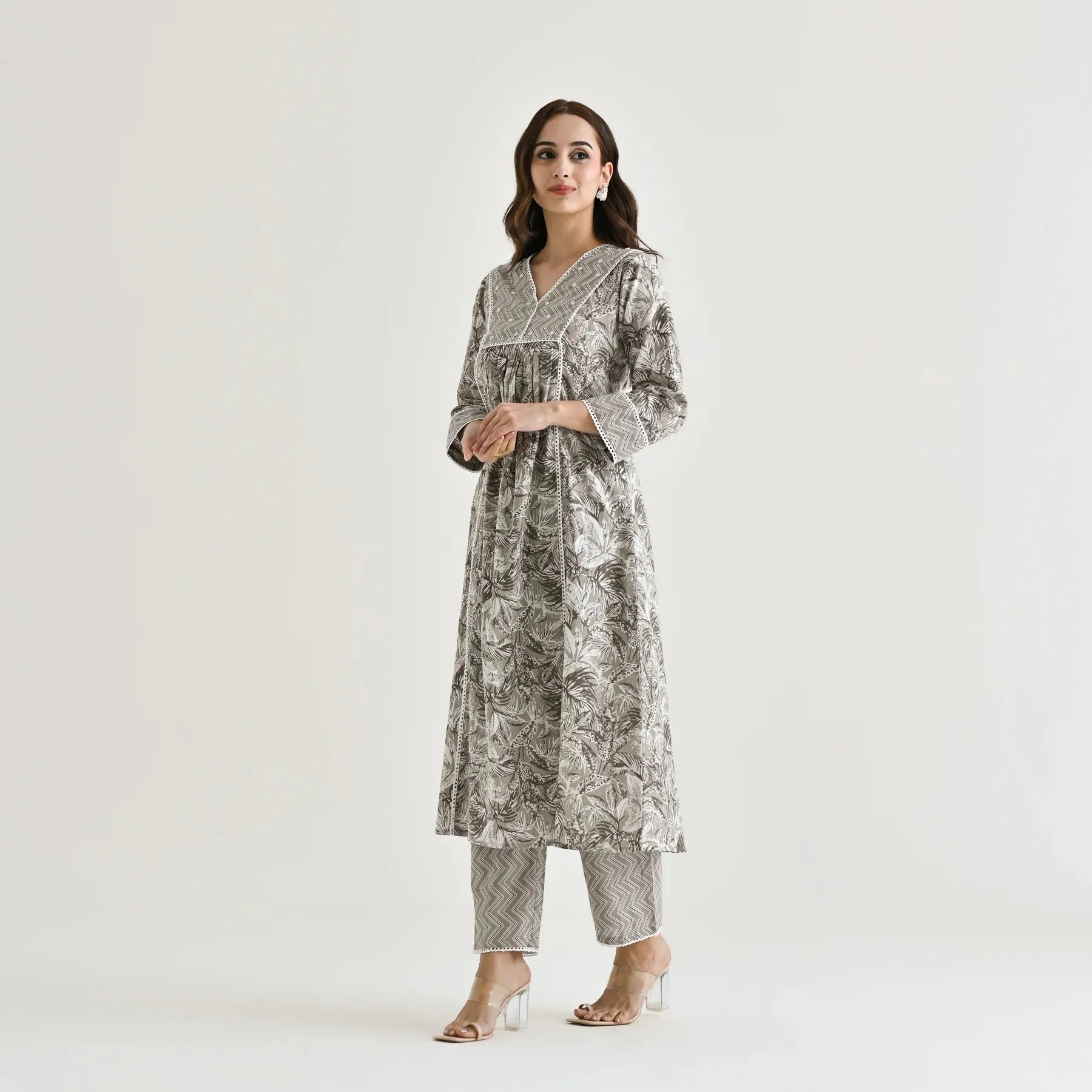 FRIFILL Elegant Printed Cotton Kurta Set for Women