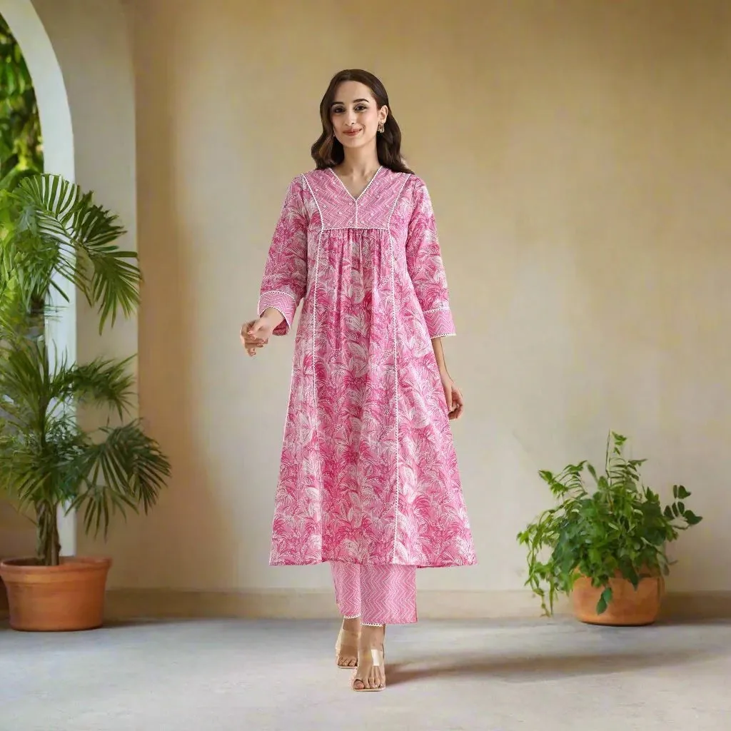 FRIFILL Elegant Printed Cotton Kurta Set for Women