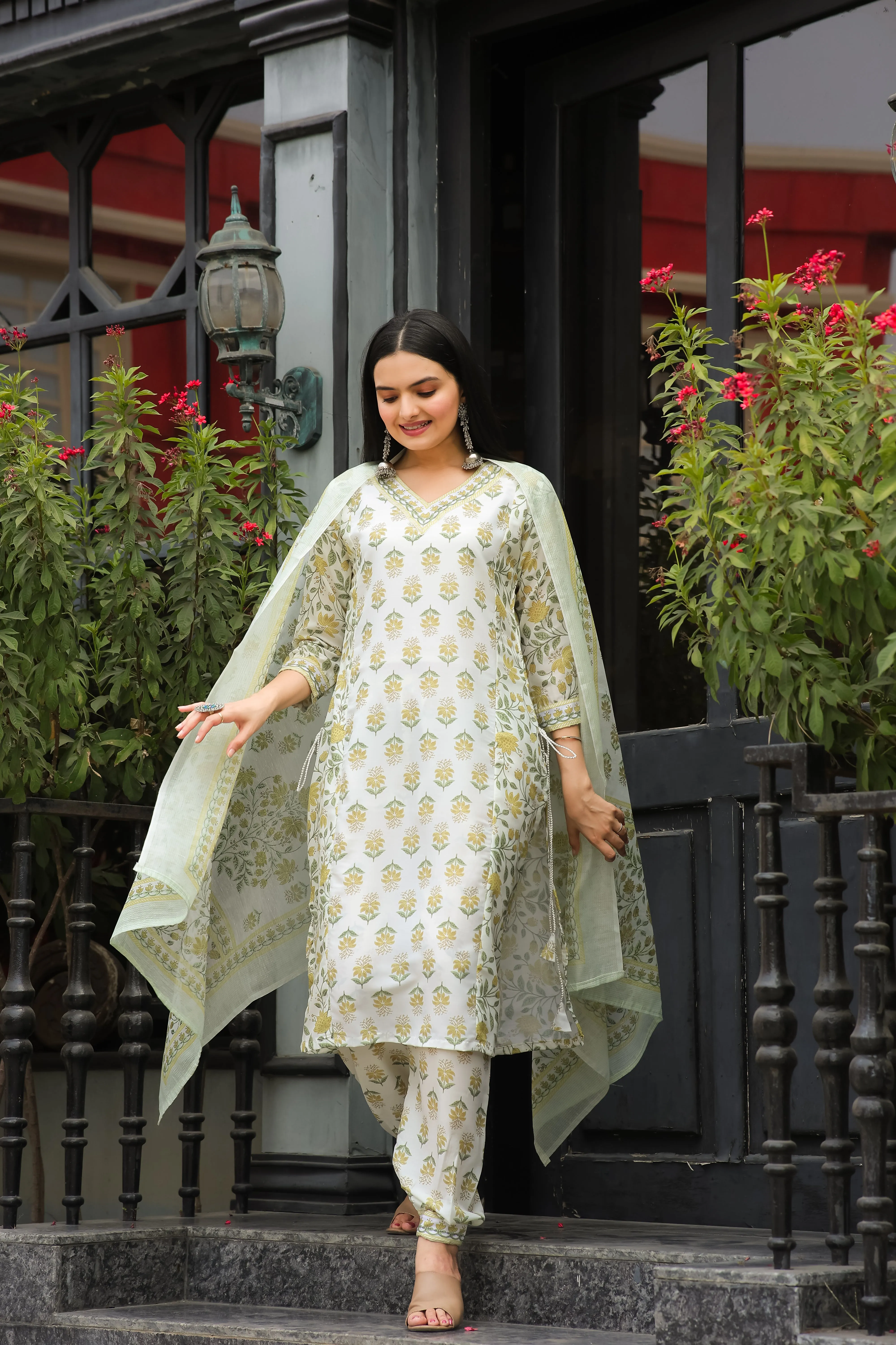 FRIFILL Elegant Printed Cotton Kurta Set for Women