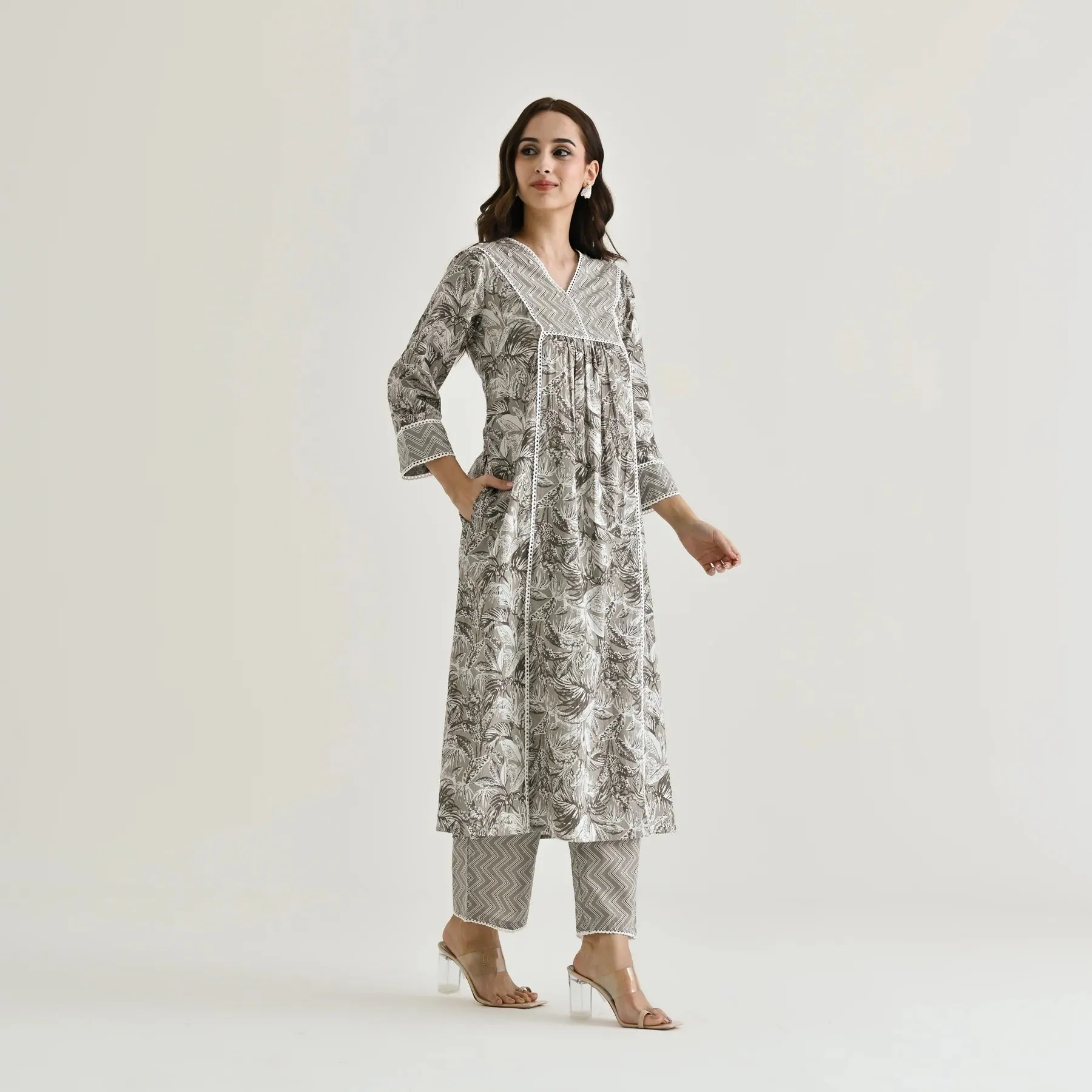 FRIFILL Elegant Printed Cotton Kurta Set for Women