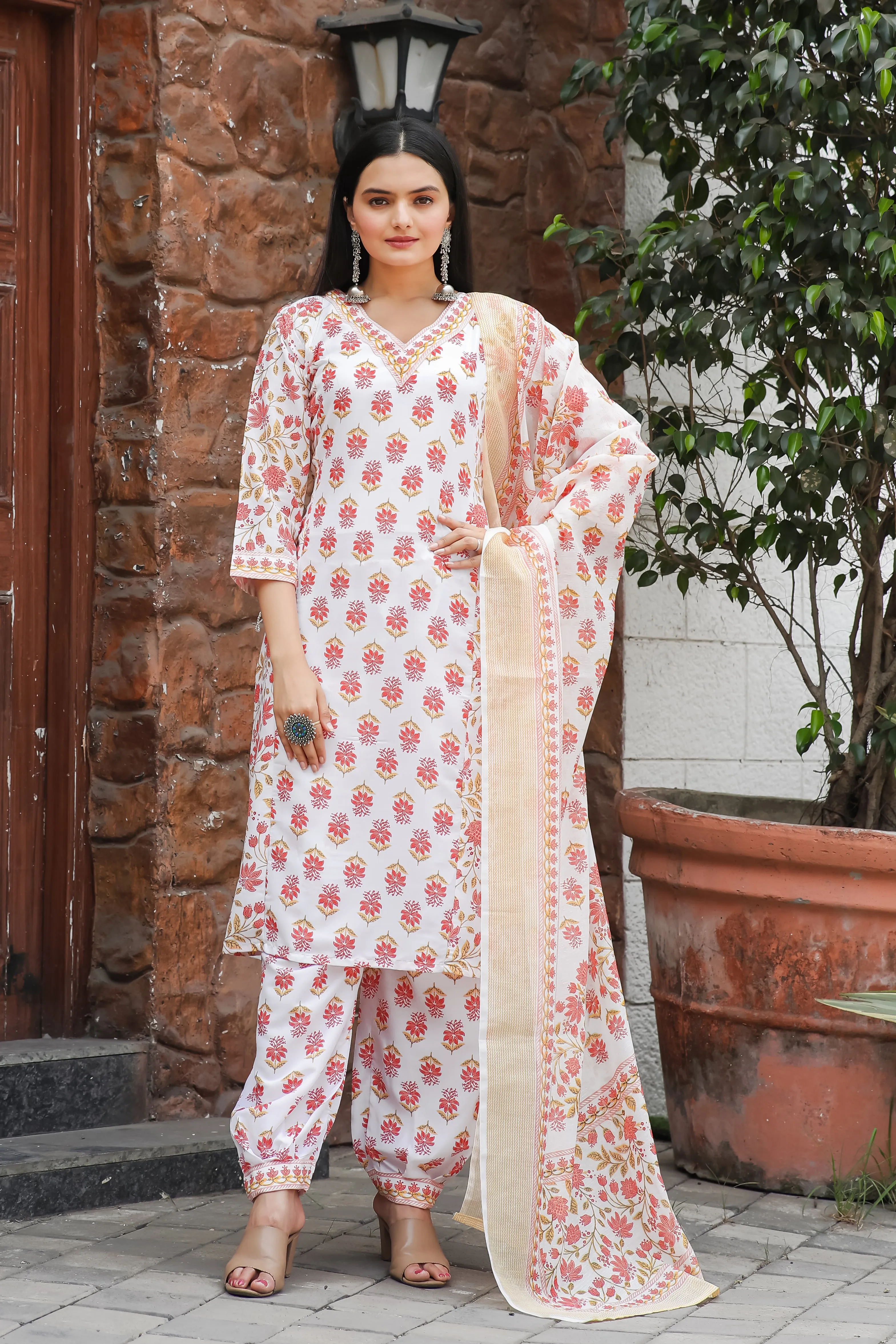 FRIFILL Elegant Printed Cotton Kurta Set for Women