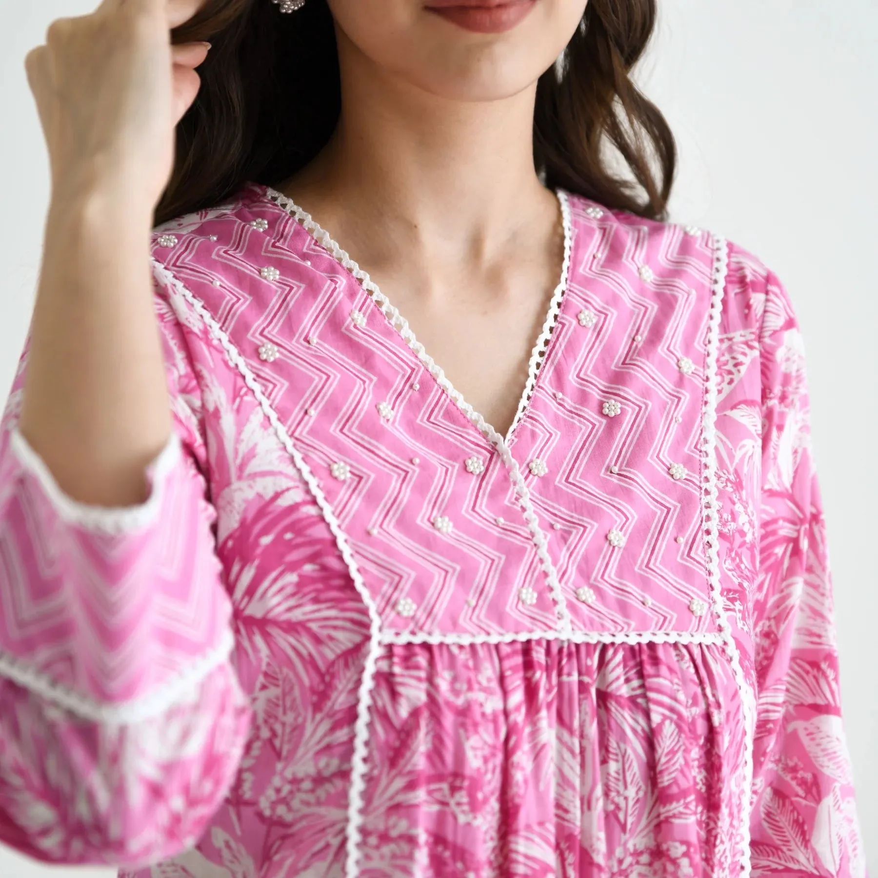 FRIFILL Elegant Printed Cotton Kurta Set for Women