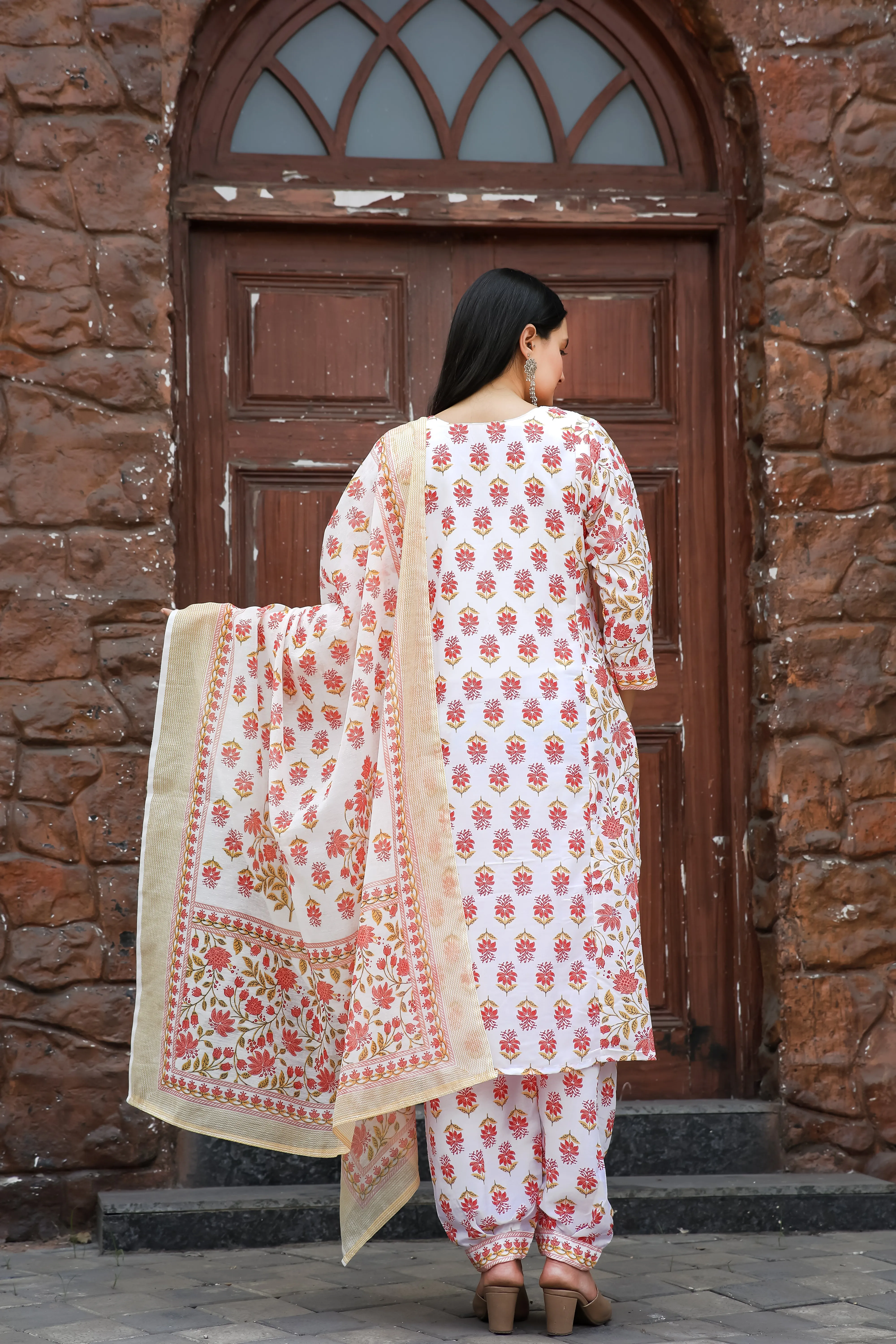 FRIFILL Elegant Printed Cotton Kurta Set for Women
