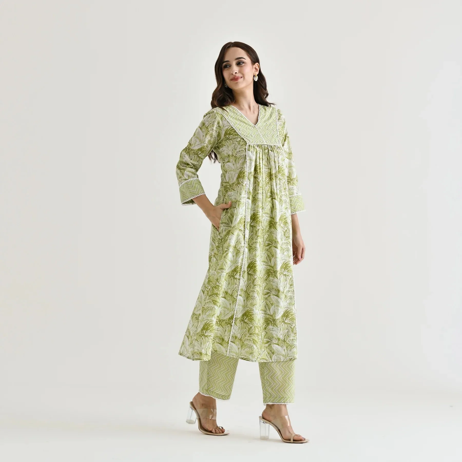 FRIFILL Elegant Printed Cotton Kurta Set for Women