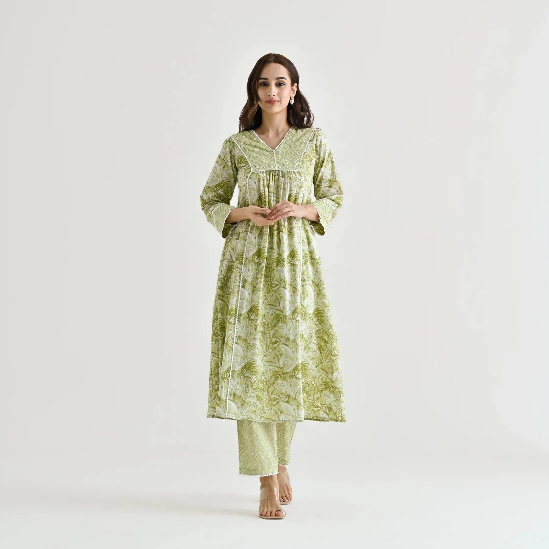 FRIFILL Elegant Printed Cotton Kurta Set for Women