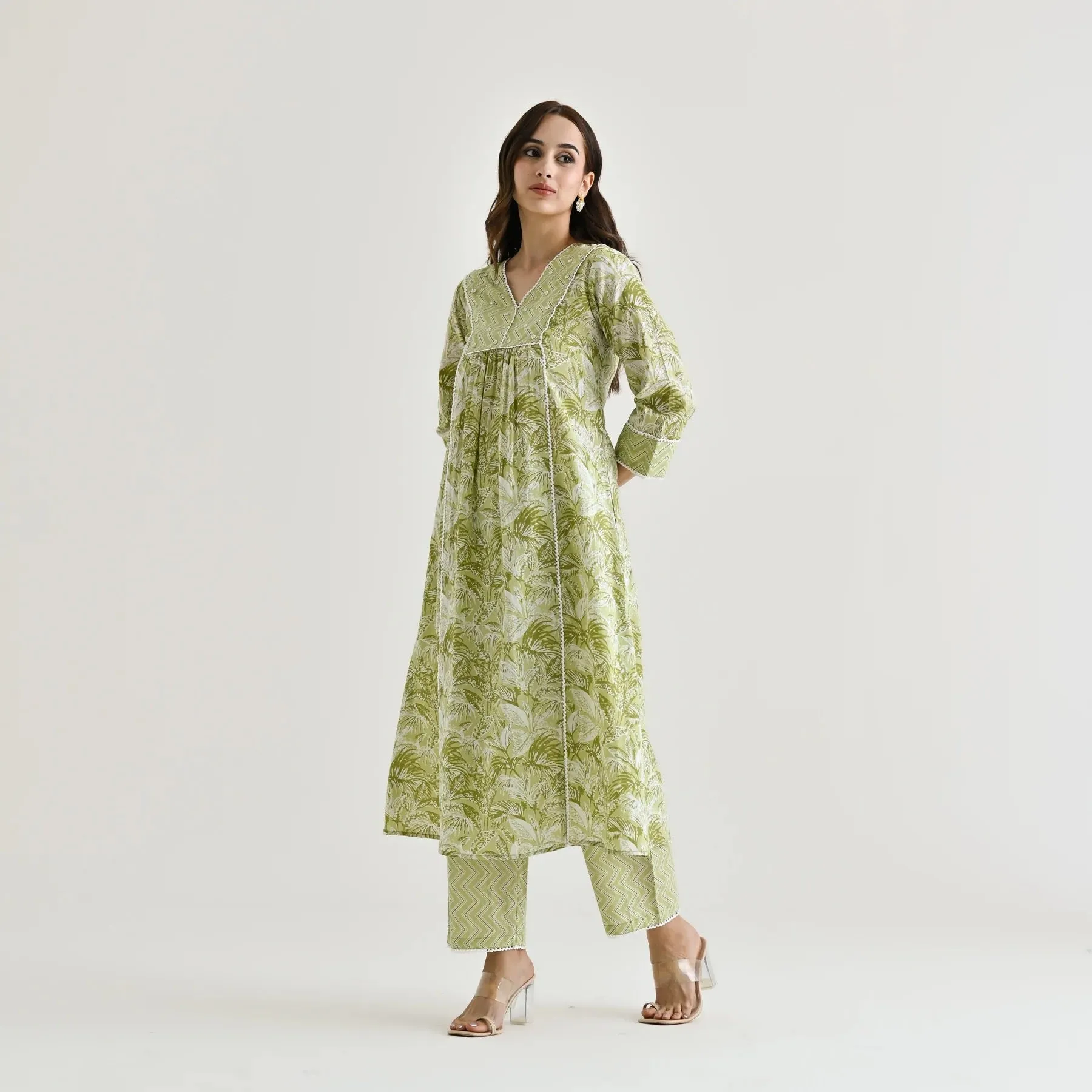 FRIFILL Elegant Printed Cotton Kurta Set for Women
