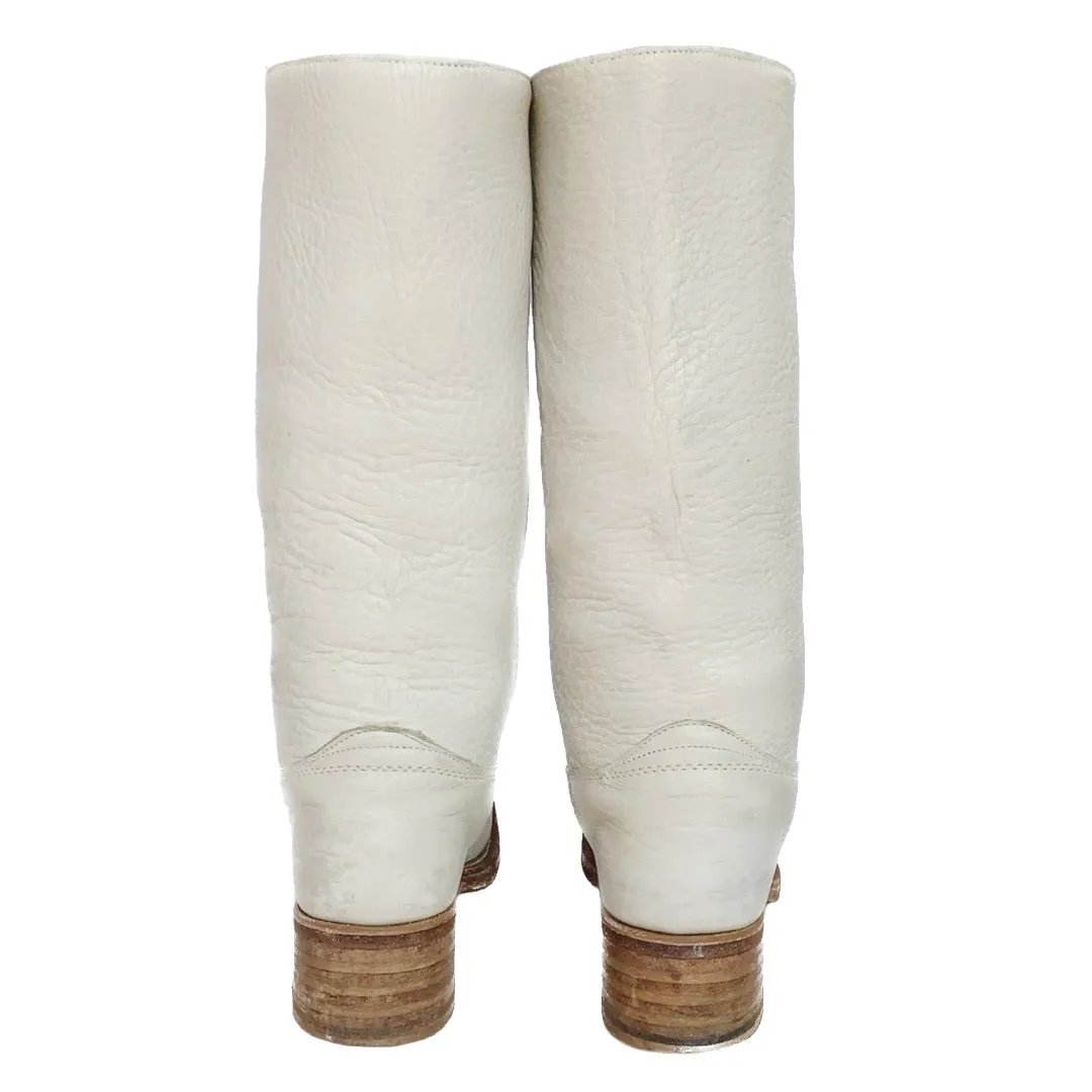 FRYE Campus 14L White Leather Tall Western Motorcycle Boots