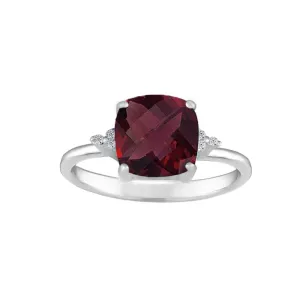 Garnet and Diamond Accent Ring in Sterling Silver