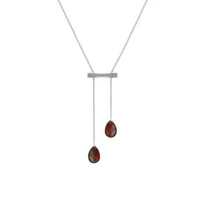 Garnet and Diamond Adjustable Necklace in Silver