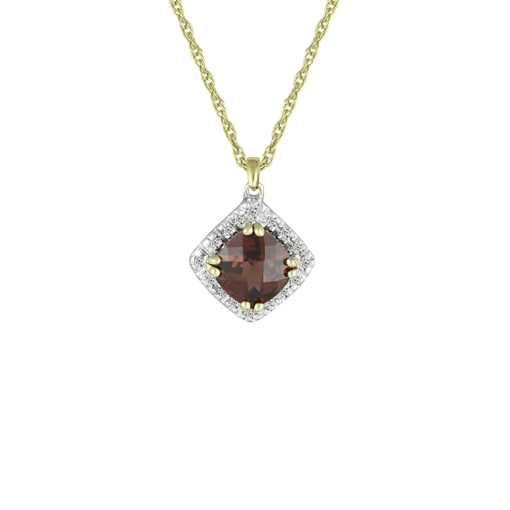 Garnet and Diamond Fashion Pendant in 10K Yellow Gold