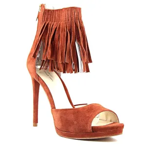 Geneva Fringe Ankle Strap Open Toe Pumps