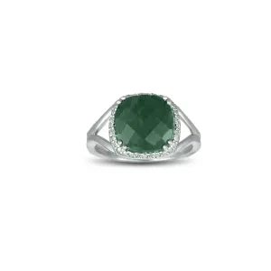 Genuine Emerald and Diamond Accent Silver Ring