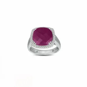 Genuine Ruby and Diamond Accent Silver Ring
