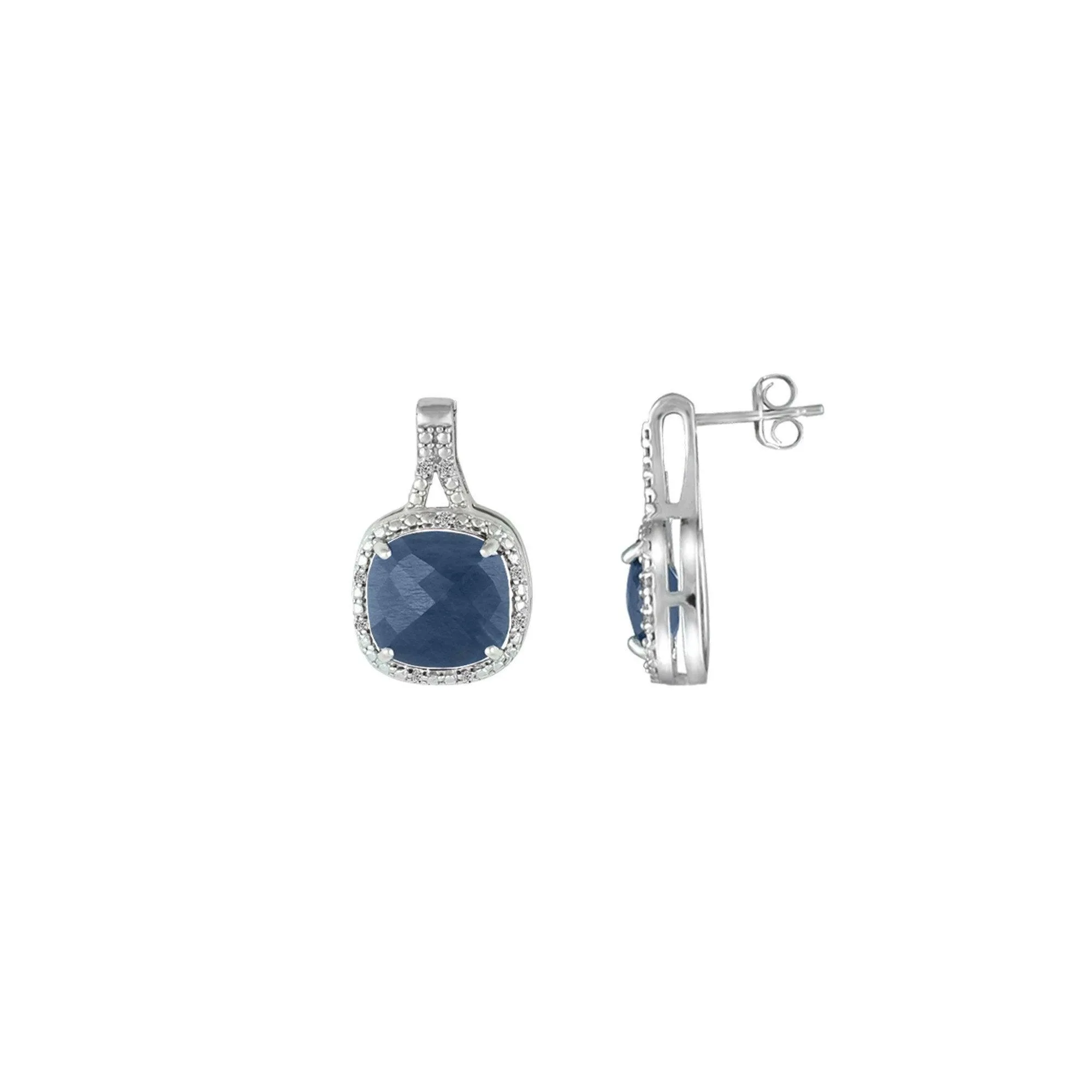 Genuine Sapphire and Diamond Accent Silver Earrings