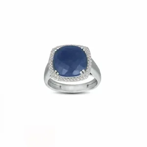 Genuine Sapphire and Diamond Accent Silver Ring