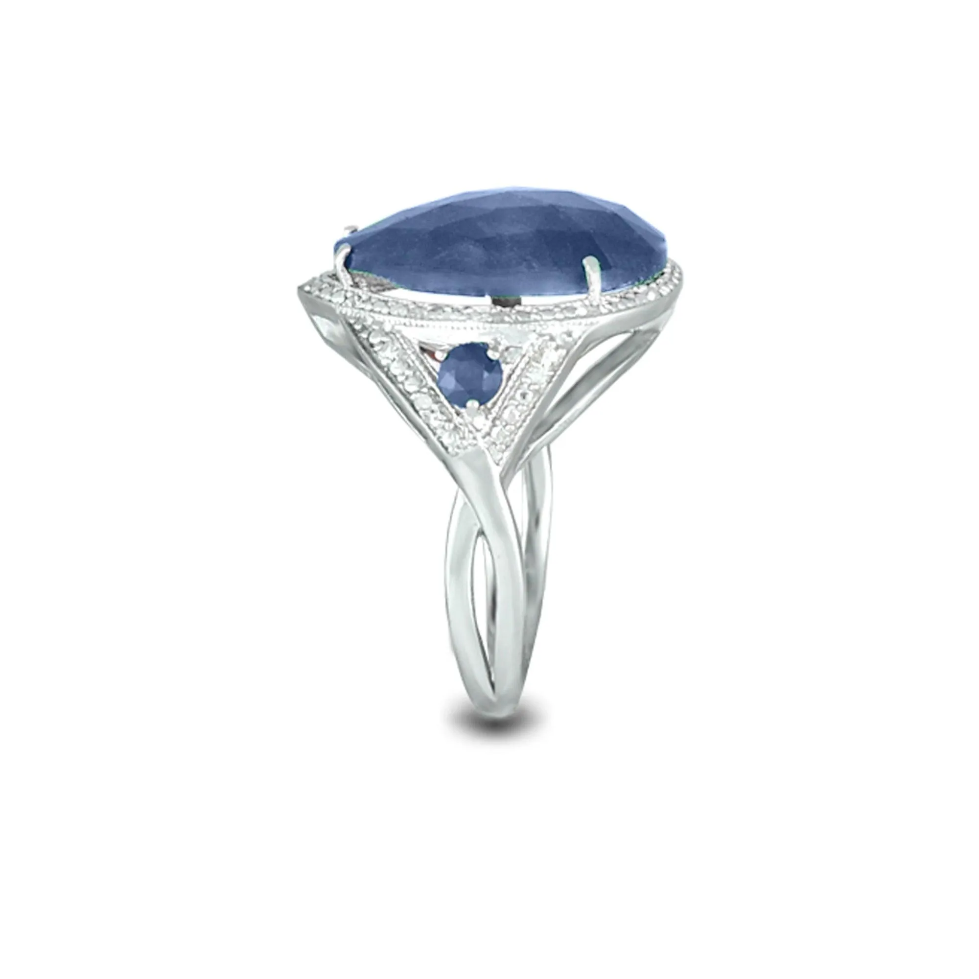 Genuine Sapphire and Diamond Accent Silver Ring