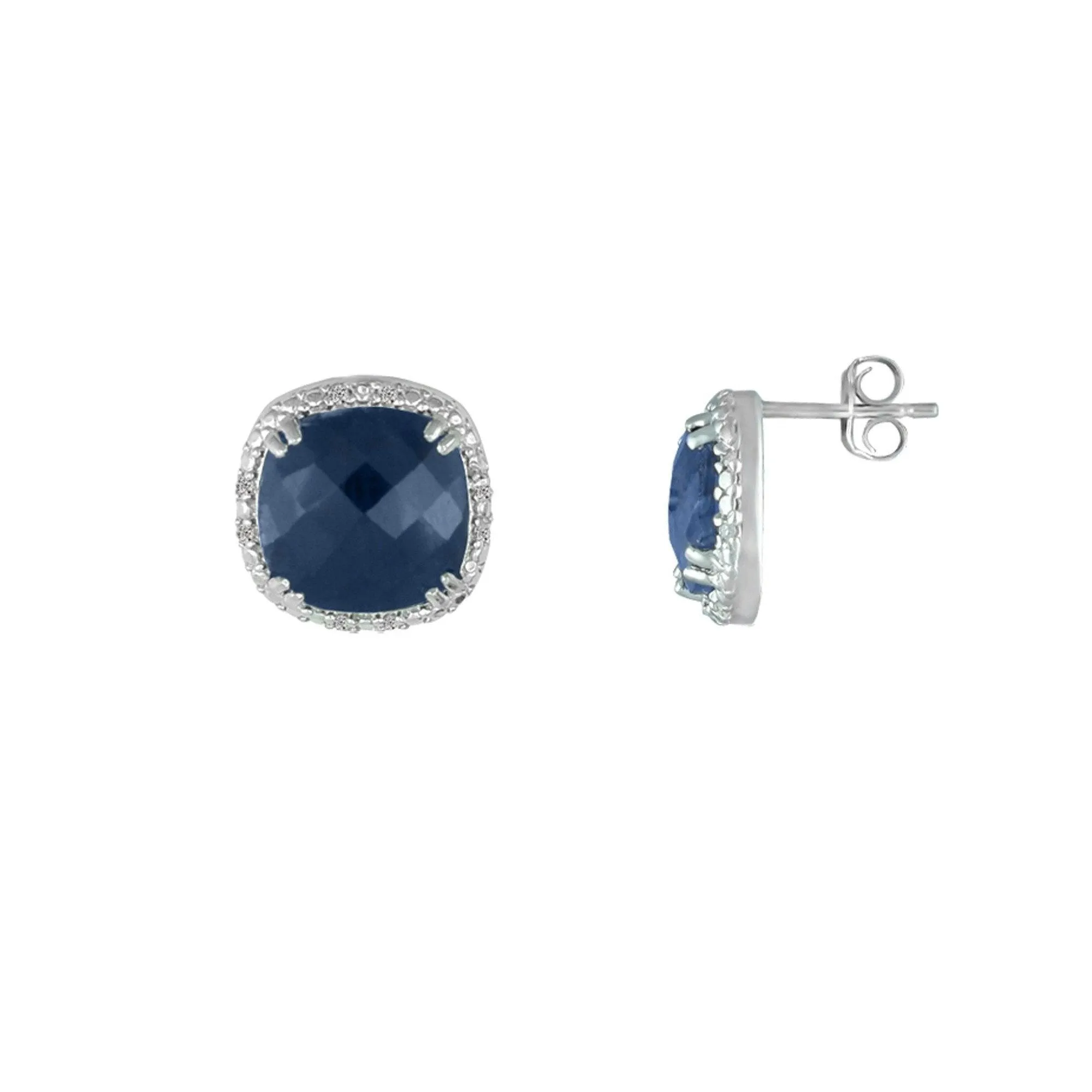 Genuine Sapphire and Diamond Accent Stud Earrings