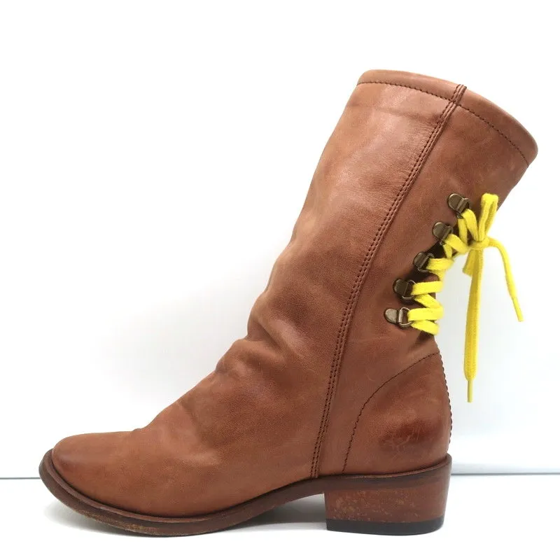 Georgina Goodman Billy Lace-Back Flat Boots Brown Leather Size 38