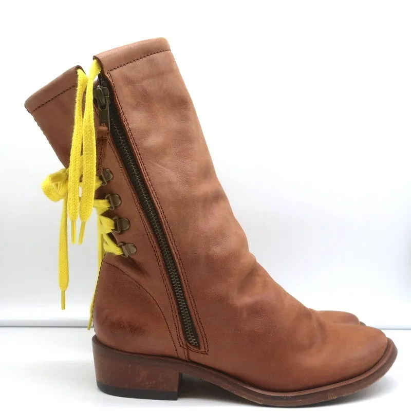 Georgina Goodman Billy Lace-Back Flat Boots Brown Leather Size 38