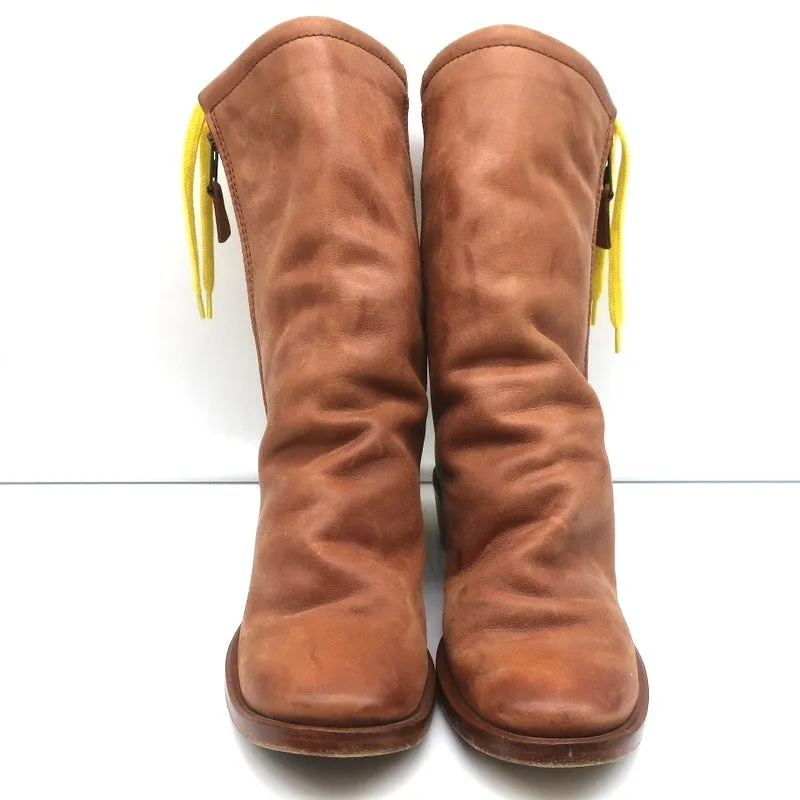 Georgina Goodman Billy Lace-Back Flat Boots Brown Leather Size 38