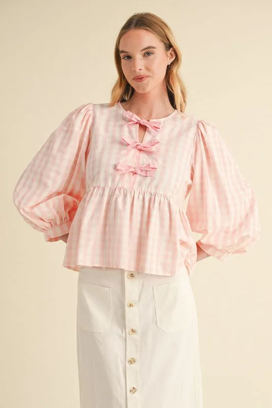 Gingham Check Peplum Top
