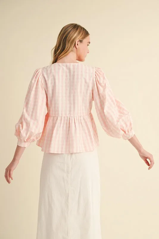 Gingham Check Peplum Top