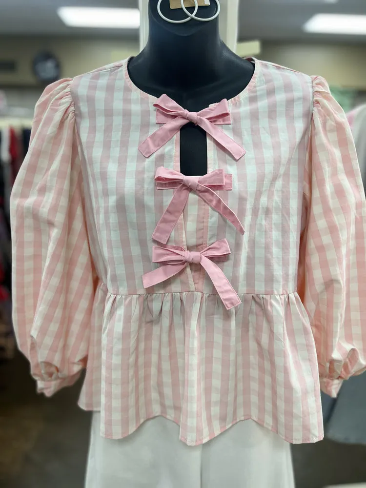 Gingham Check Peplum Top