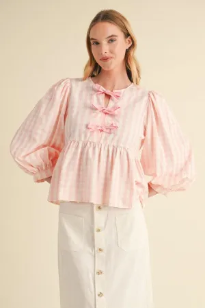 Gingham Check Peplum Top