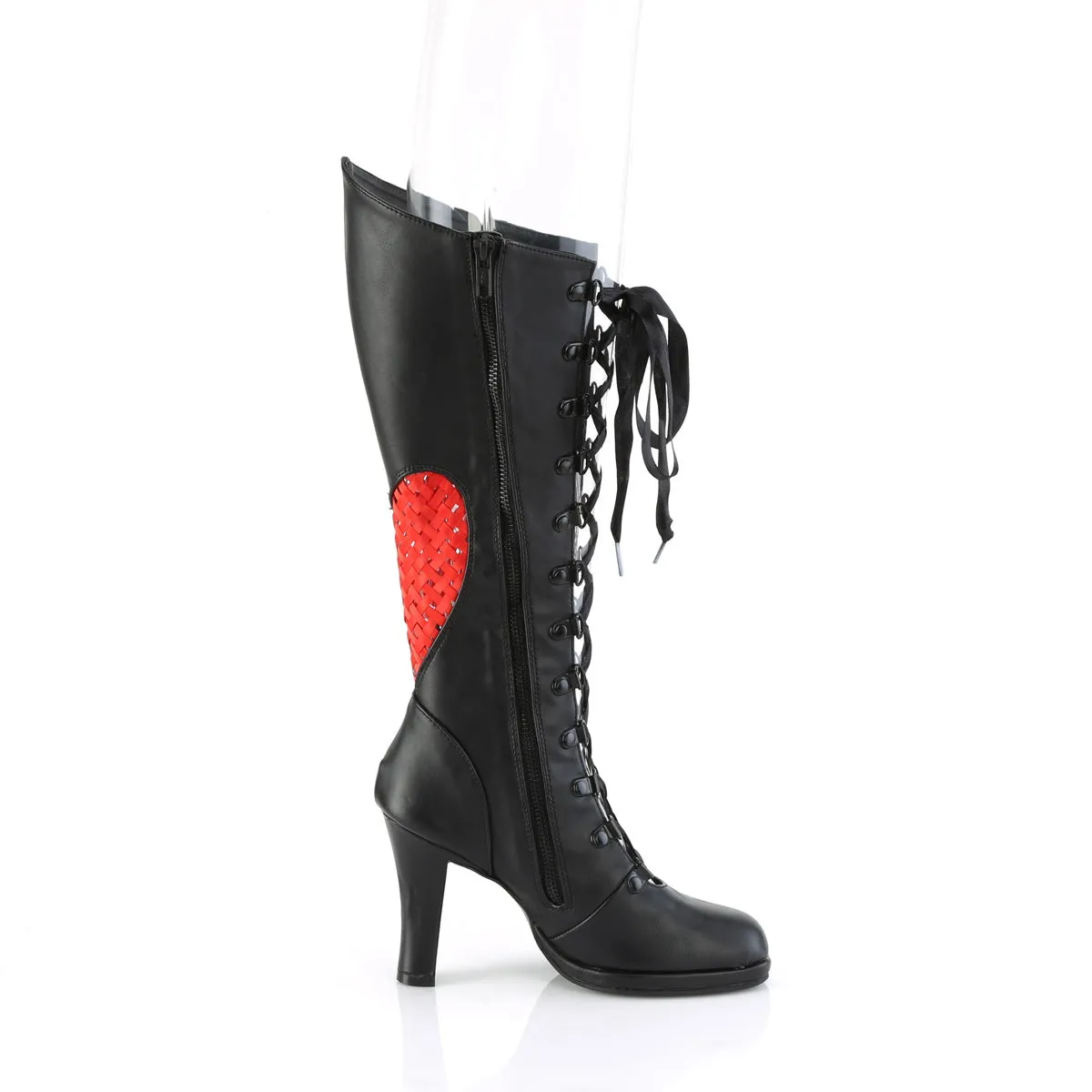 GLAM-243  Black Vegan Leather- Red Satin