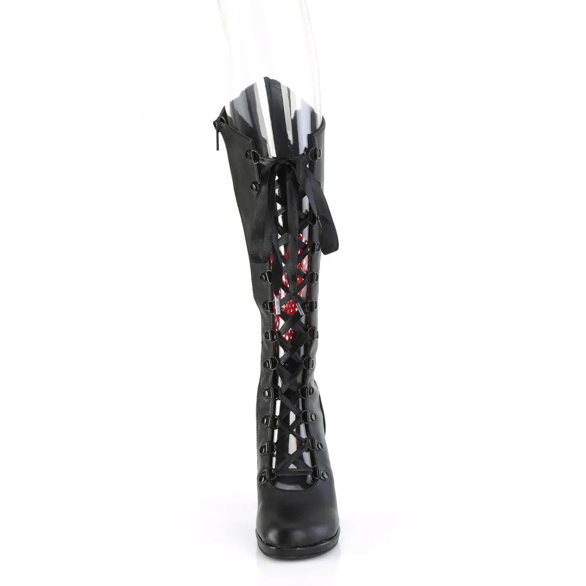 GLAM-243  Black Vegan Leather- Red Satin